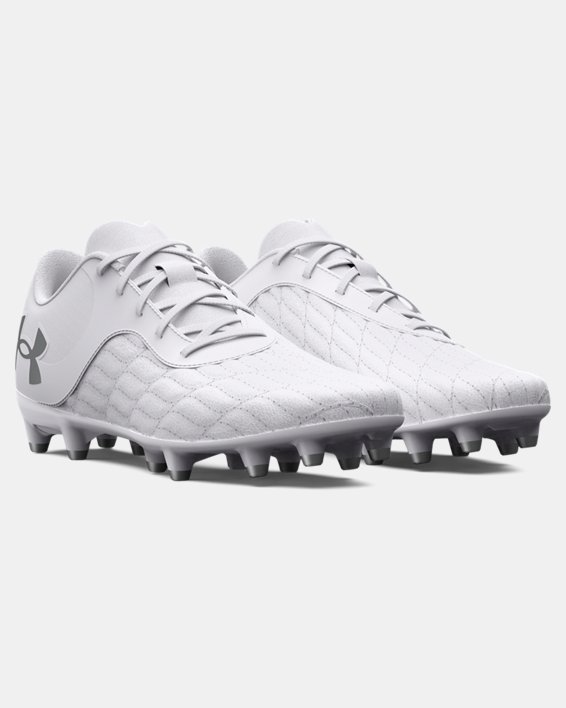 Boys' UA Magnetico Select 3 FG Jr. Soccer Cleats in White image number 3